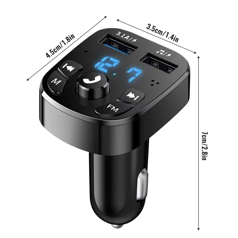 Car Hands-free Bluetooth-compaitable 5.0 FM Transmitter Fast Charge Car Kit MP3 Modulator Player Handsfree Audio Receiver 2 USB