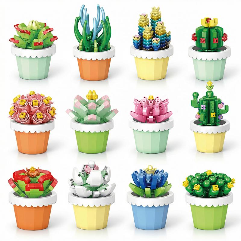 Mini Ewige Blume Baustein Blumen Sukkulente Topfpflanze Bausteine Schreibtischdekoration Mädchengeschenk Kinderspielzeug
