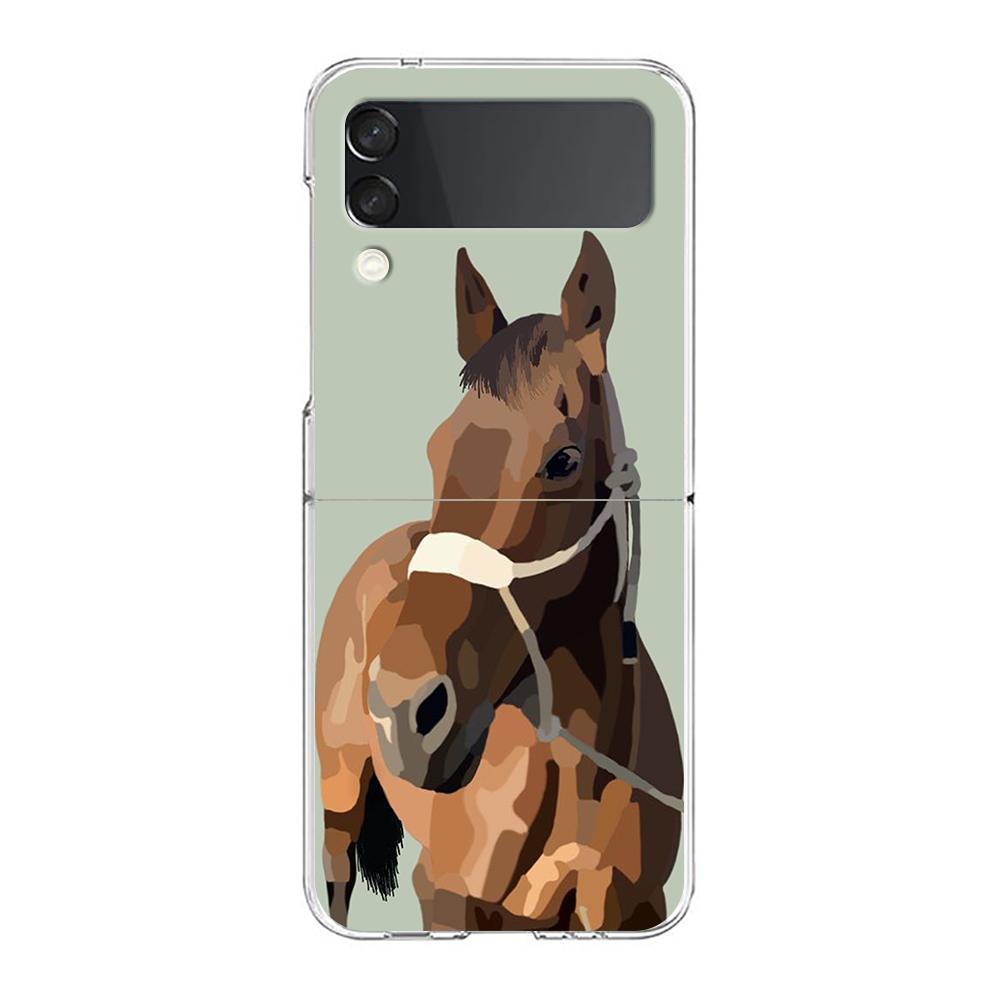 Case For Samsung Galaxy Z Flip 3 4 5 Transparent Fold Hard PC Shell For Galaxy Z Flip 3 5 Cover Galloping Horse Girl Drawing