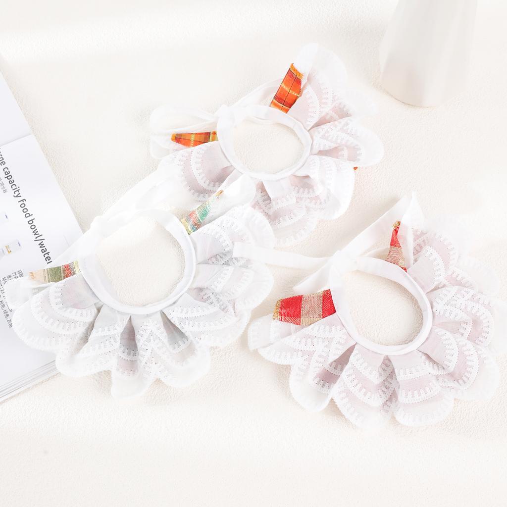 Cat Dog Bib Princess Style Pet Plaid Pet Supplies Cotton Korean Plaid Lace Pet Scarf