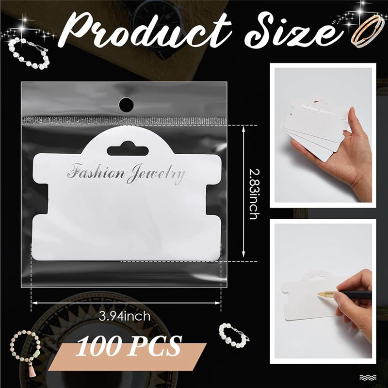 M-Modern-100Piece Bracelet Display Cards Jewelry Display Hanging Card Bracelet Packaging Necklace Cards With Bags ,White
