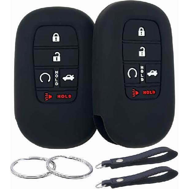 Silicone Rubber Key Fob Cover Compatible with (5 Buttons) -2025 Honda Accord Civic HR-V CR-V Pilot Sport SI EX EX-L Touring (Black Pink)