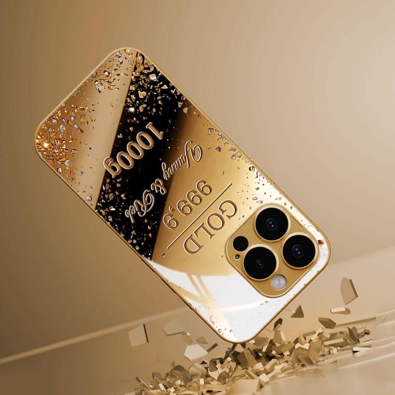 24K Gold Plated Tempered Glass Phone Case For iPhone 17 Pro Max 16 15 14 Plus 13 12 11 Pro Max 16E 17Air Lens Protection Cover