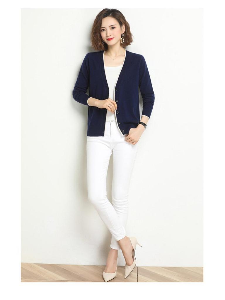 Women's Autumn V-neck Knitted Cardigan: Temperament Slimming Long Sleeve Wool Coat