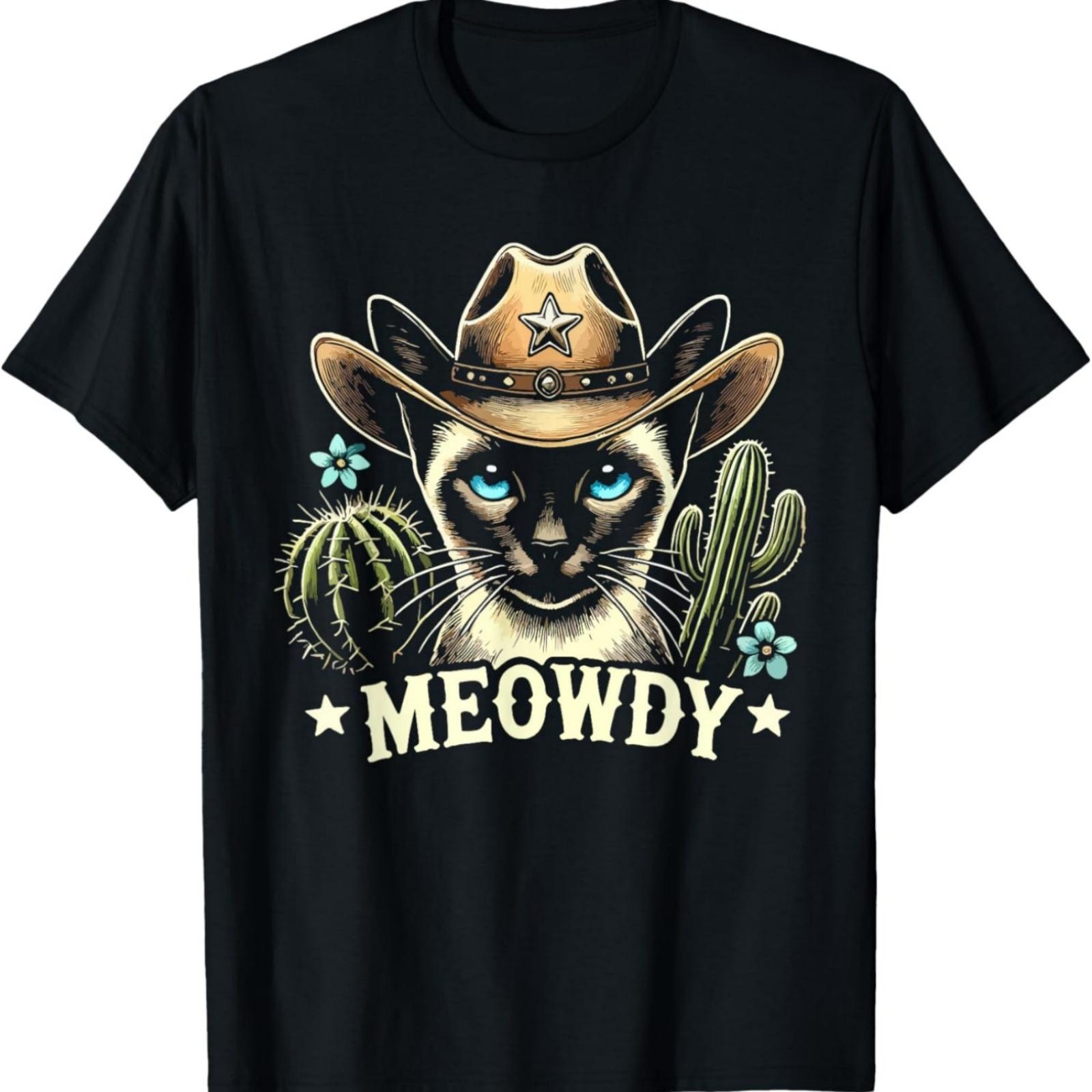 Meowdy Siamese Cat With Cowboy Hat T-Shirt S