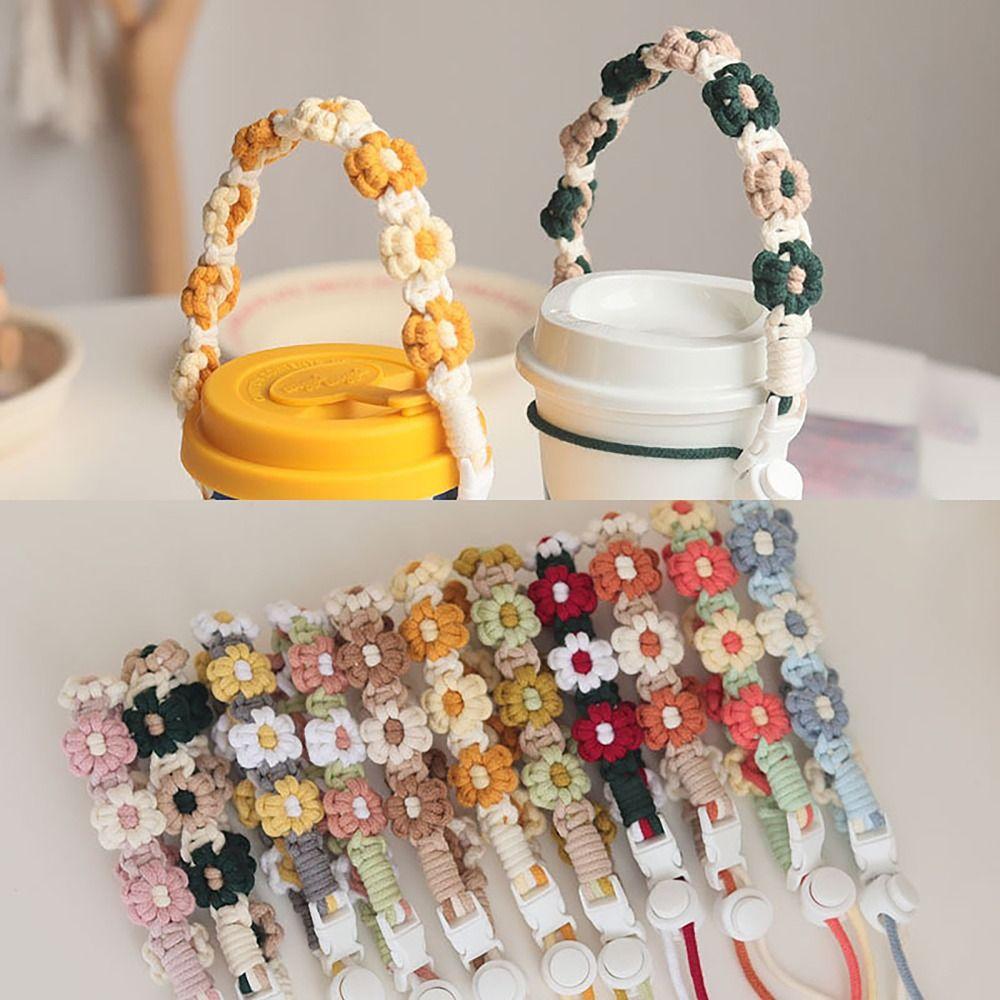 Handmade Cup Carrying Strap Flower Packaging Strap Water Bottle Handle  for Coffee Milk Tea Cup
