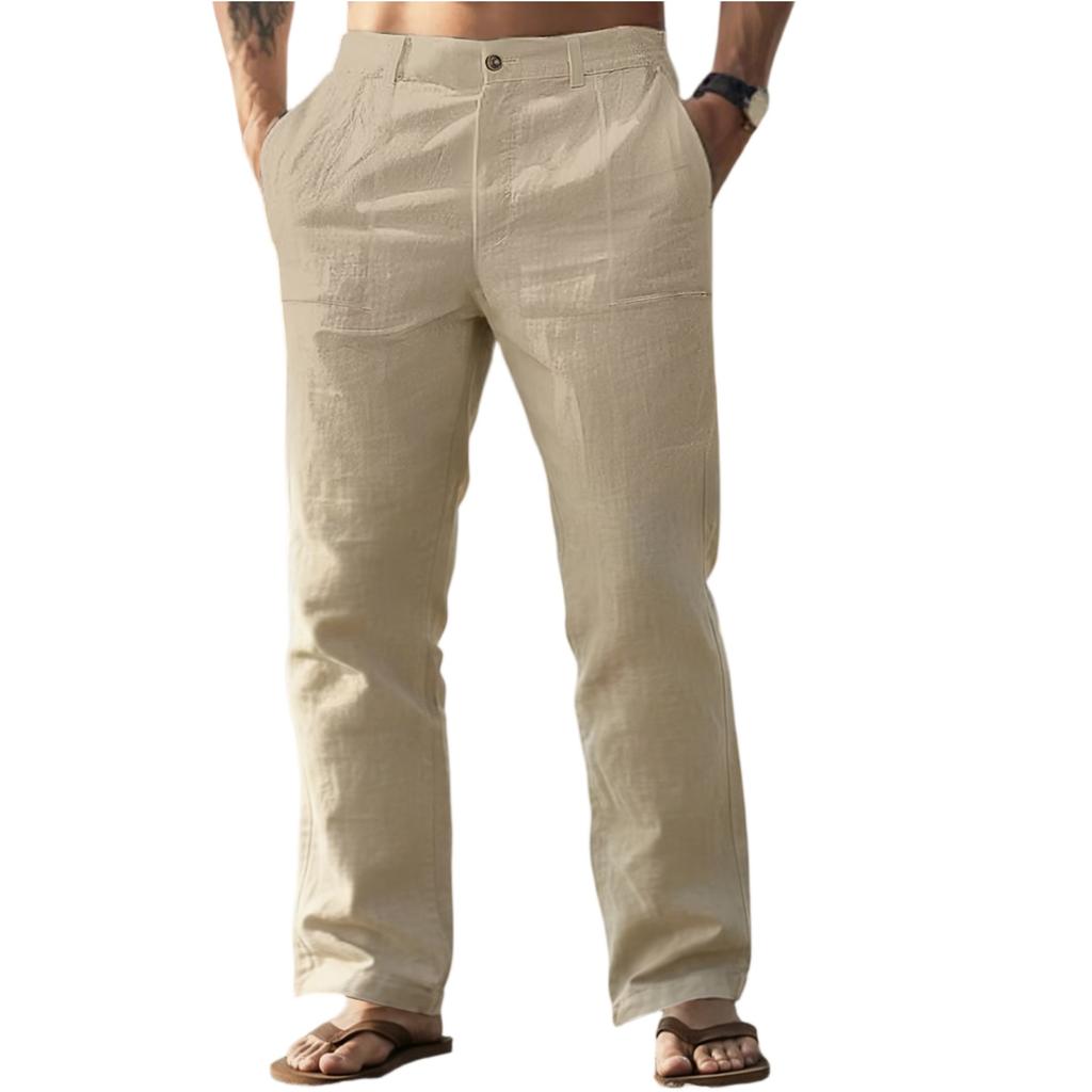 Men's Cotton And Linen Color Casual Trousers Long Pants