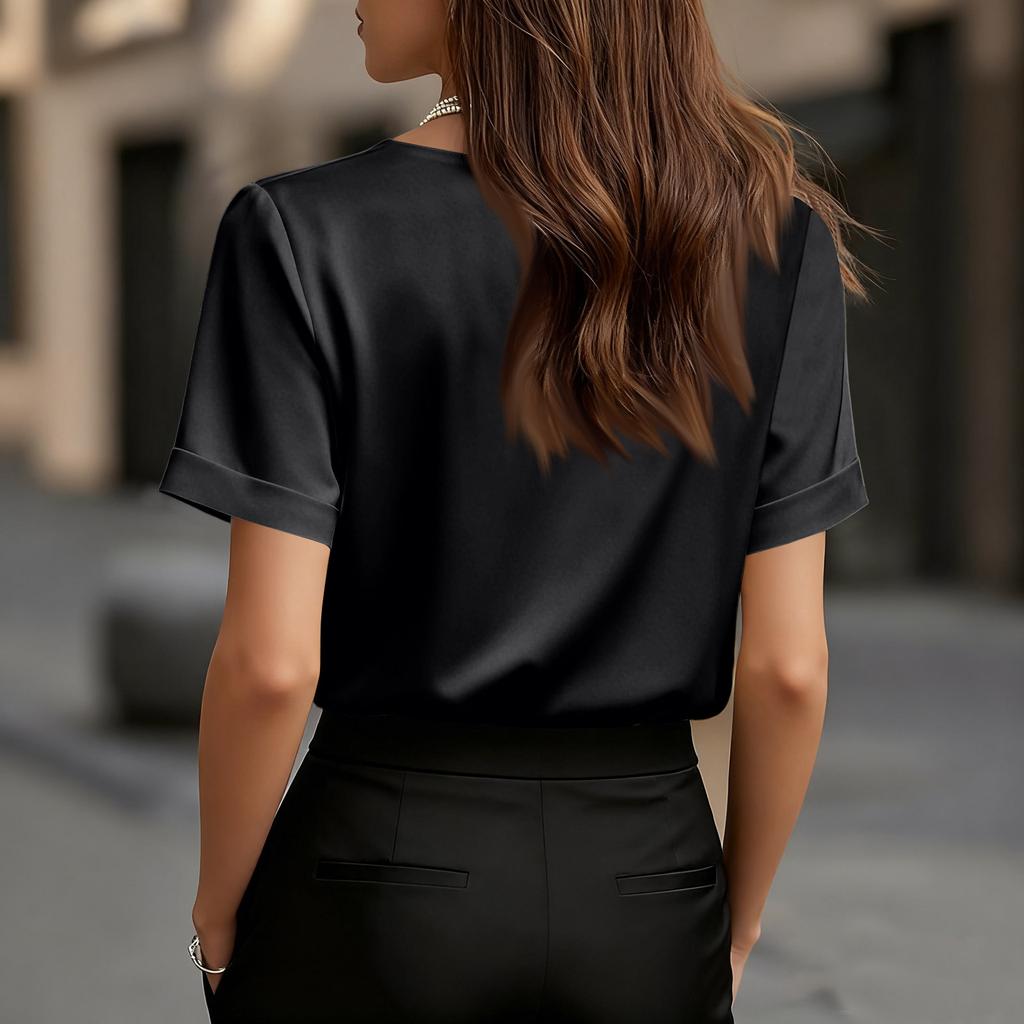 Dámské topy s fleky Halenka s krátkým rukávem Trička s výstřihem do V Business Casual Outfity