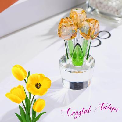 Faux Crystal Tulip Figurine Collectible Clear Tulip Flower Ornament Glass Flower Bouquet Gifts for Valentine's Day Birthday Women Girlfriend Wife