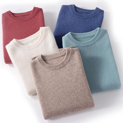 Herren Pullover aus reiner Wolle, Rundhals, locker gestrickt, dick - Herbst/Winter Plus Size Kollektion