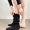 Western Cowboy Boots Thick Heel Retro Short Boots Women's 2025 New Thin High Heel Pointed Thick Heel Pleated Pile Boots Tide