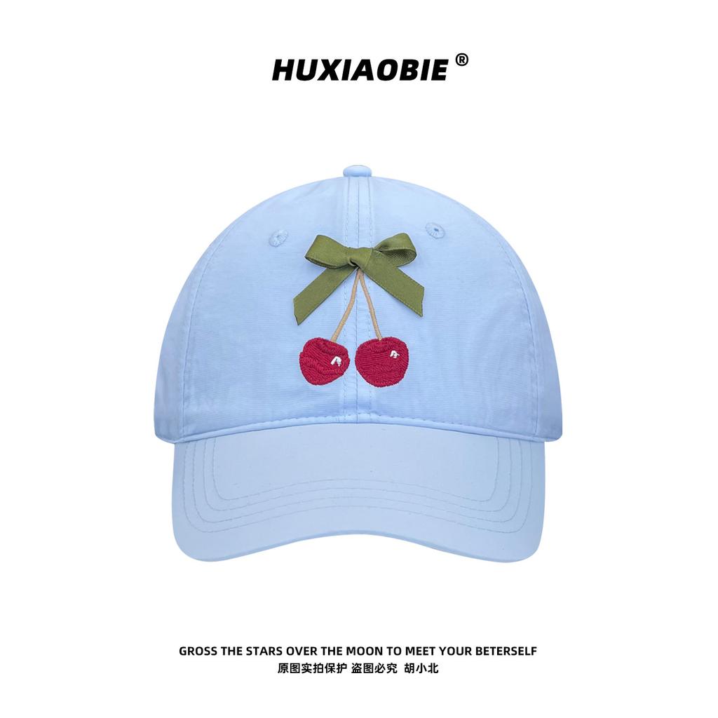 Korean Sweet Cherry Embroidery Baseball Cap Women Summer Quick Dry Breathable Face Slim Sun Hat Outdoor Travel Sun Peaked Cap