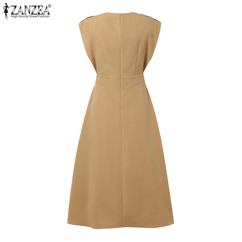 ZANZEA Women Casual Round Neck Summer Short Sleeve Elegant Dress