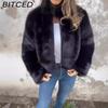 BITCED Women's Fall/Winter Imitation Fur High-Neck Zipper Casual Top Jacket