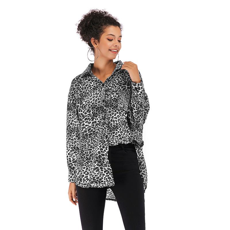 Fashionable and Casual Temperament Women's Retro Tops Printed Lapel Long Sleeve Chiffon Shirt Women
