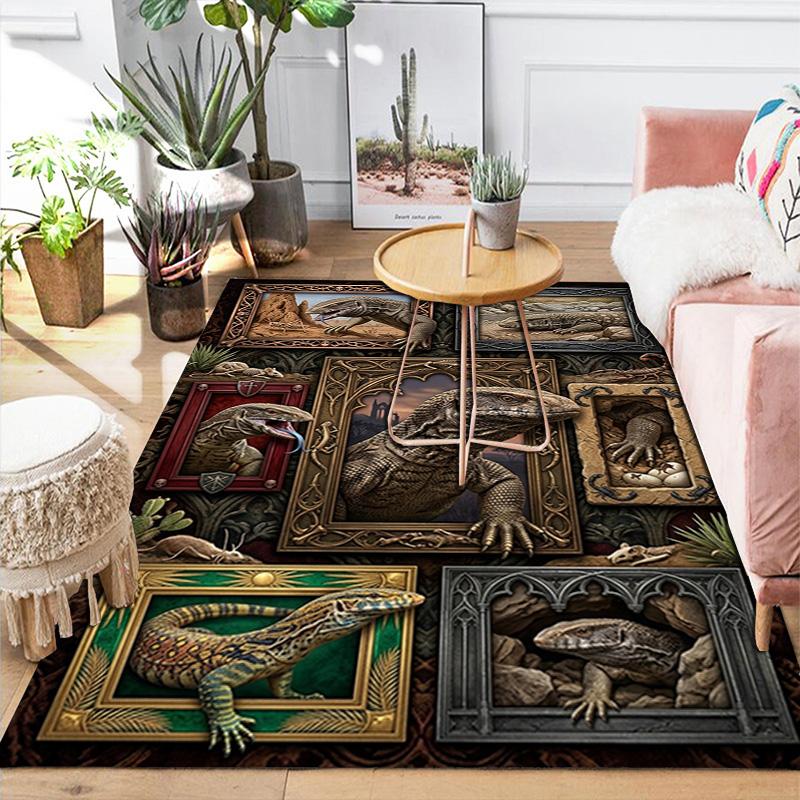 Prehistoric Lizards Pattern Rug Floor Mat for Living Room or Bedroom Soft and Comfortable Carpet a Gift for Birthday and Holiday.