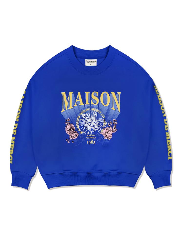LA MAISON STUDIO Women'S Crop Flare Tropical University Heavy Terry Sweatshirt Blue (Fcd3Ts713W)