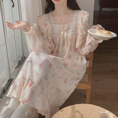 Camicia da notte da donna in pizzo a maniche lunghe - Pigiama stile principessa per primavera/autunno