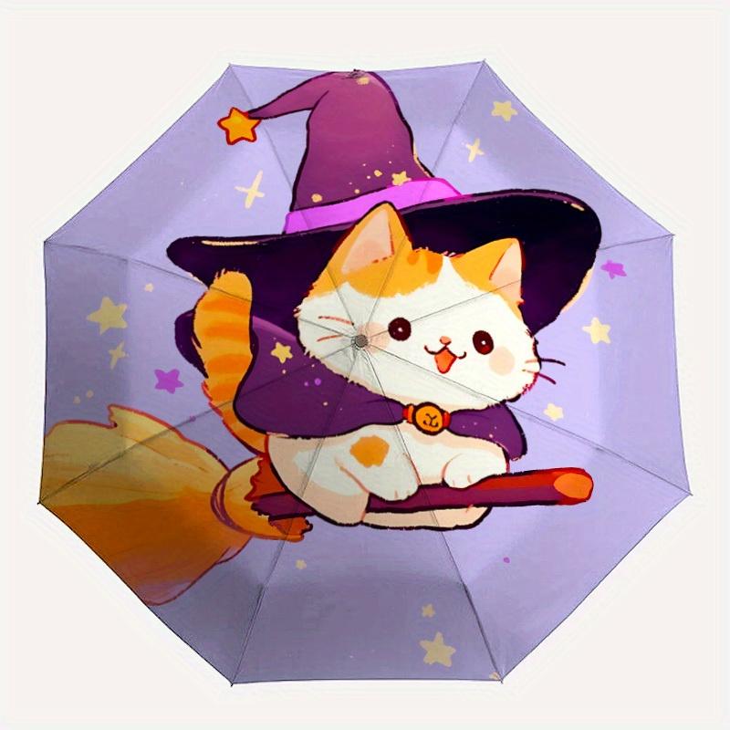 

1pc Witch Cat Automatic Open/Close Exquisite Umbrella - Compact Travel Umbrella, 8-Rib Heavy-Duty Construction, Ideal Gift, Outdoor Accessor