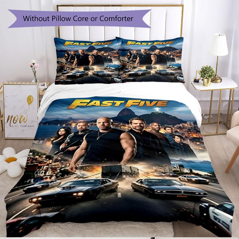 3pcs Duvet Cover Set (1*Duvet Cover + 2*Pillowcase, Without Core), Fast & Furious Print Soft All‑Season Bedding Set, Home Bedroom Decor Gift