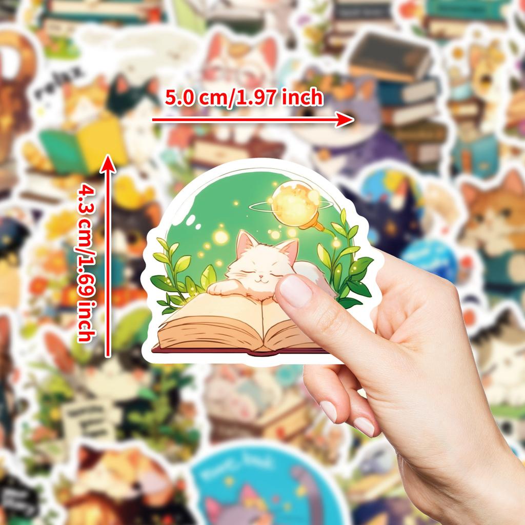 50 Cute Pet Cat Reading Graffiti Stickers Handbook Laptop Skateboard Water Cup Decoration Stickers