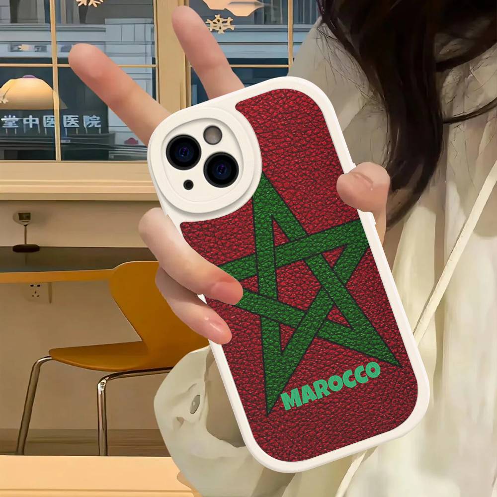 M-Morocco Flag Phone Case For IPhone 16 15 14 13 12 11 Pro Max Plus Soft Leather Cover