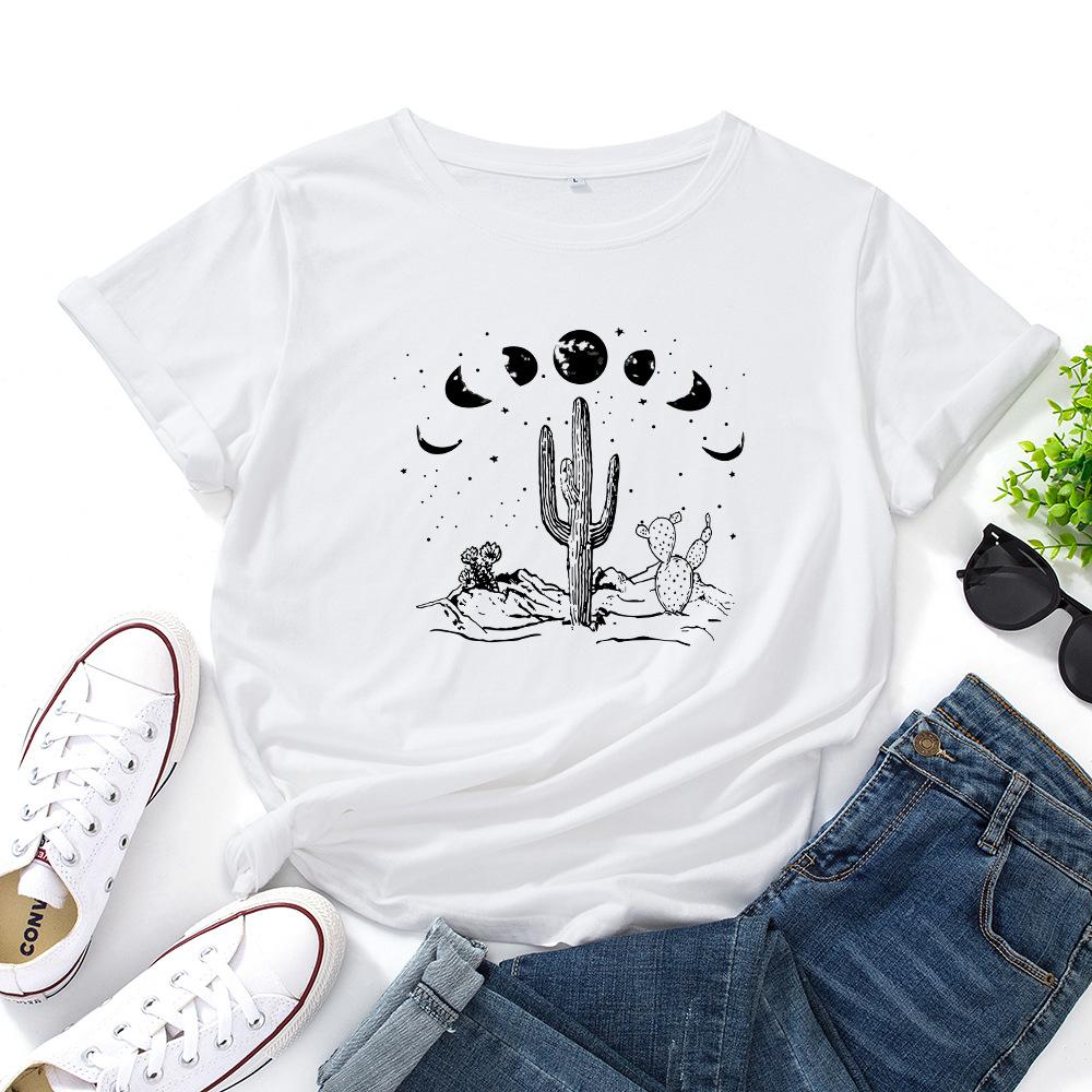 Damen 3D T-Shirt Mondkaktus Rundhals Kurzarm T-Shirt