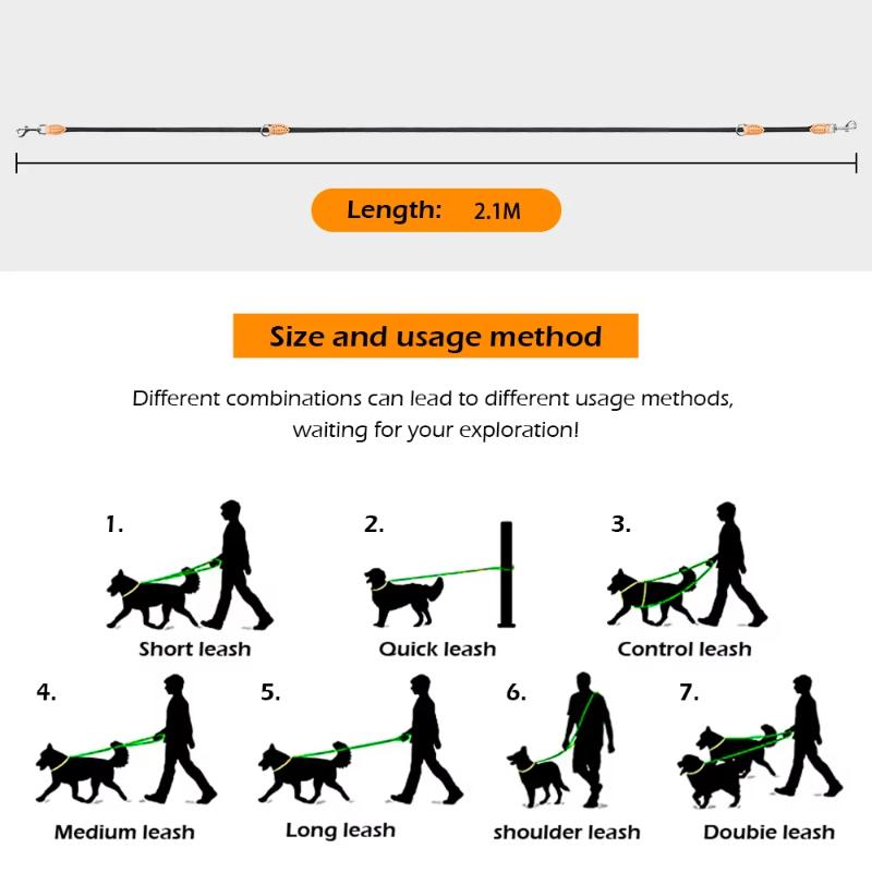 New Generation Dog Leash Multifunctional 2.1M Generation Adjustable and Nylon For Large Hands Free Leash for 2 Dogs Universal