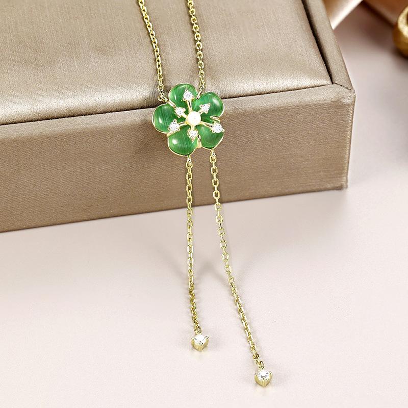 

Fashion 925 necklace women s versatile high-end long accessories niche new products opal sweater chain fringe 925 silver