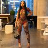 European and American Style Summer New Fashionable Sexy Spice Girls Backless Digital Printing Perspective Mesh Jumpsuit
