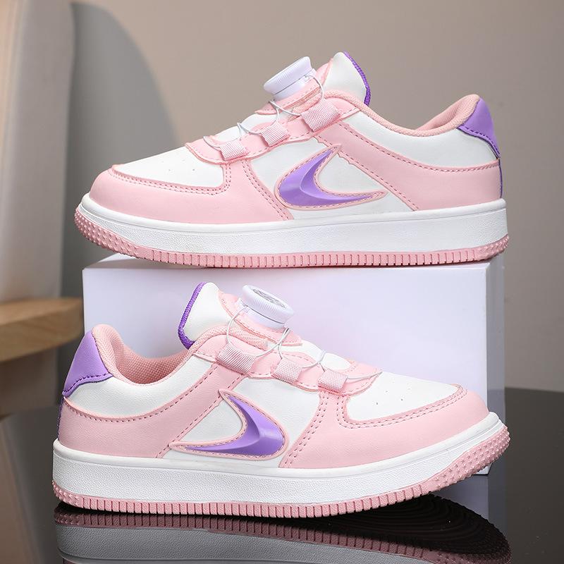 Girls White Autumn and Winter Student Sneakers Children's Little White Shoes Leather Surface Boys' New Board Shoes Medium and Older Casual