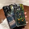 Nature Cute Child Painting Style Plating Phone Case For Iphone 16 17 Pro Max Air 16E 14 15 Plus 12 13 Mini Anti-Fall Airabag Cov