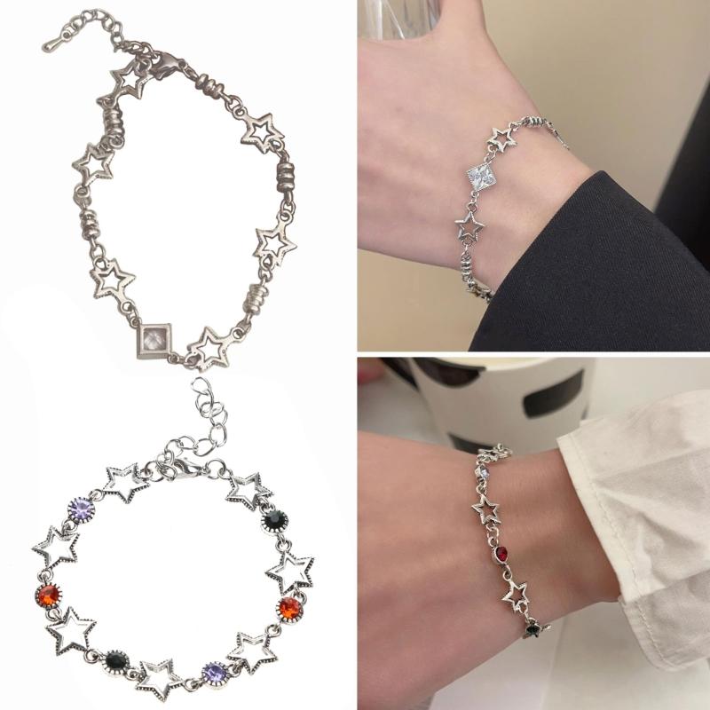 Silver Color Hollow Five-pointed Star Bracelet Zircon Bracelet Female Fashion Grunge Jewelry Adjustable Bracelet