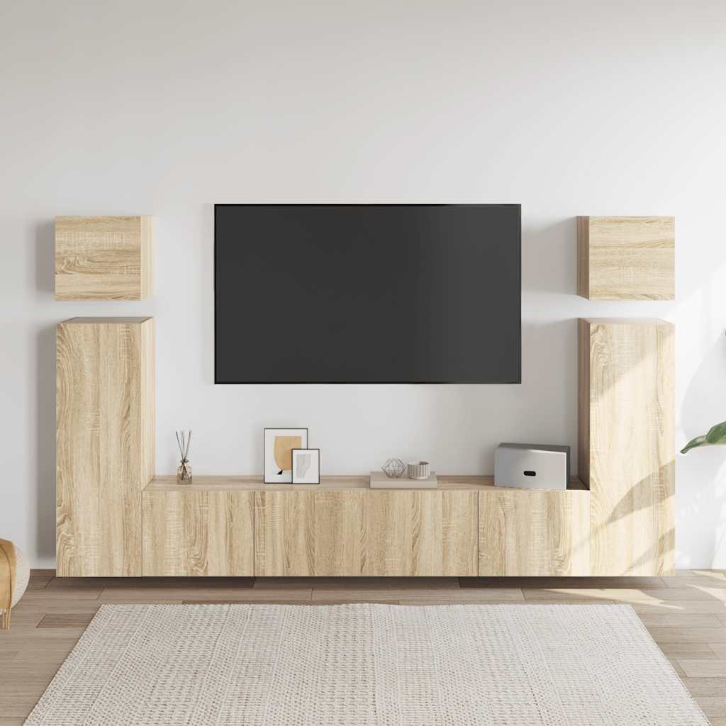 8 Piece TV Cabinet Set In Sonoma Oak Effect Particleboard