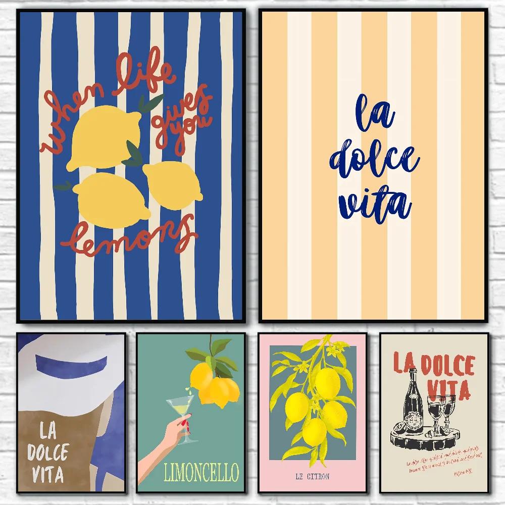 Minimalist La Dolce Vita Lemon Canvas Poster Fresh Lemon Fruit Wall Art for Modern Living Room Bedroom Bar Cafe and Home Decor
