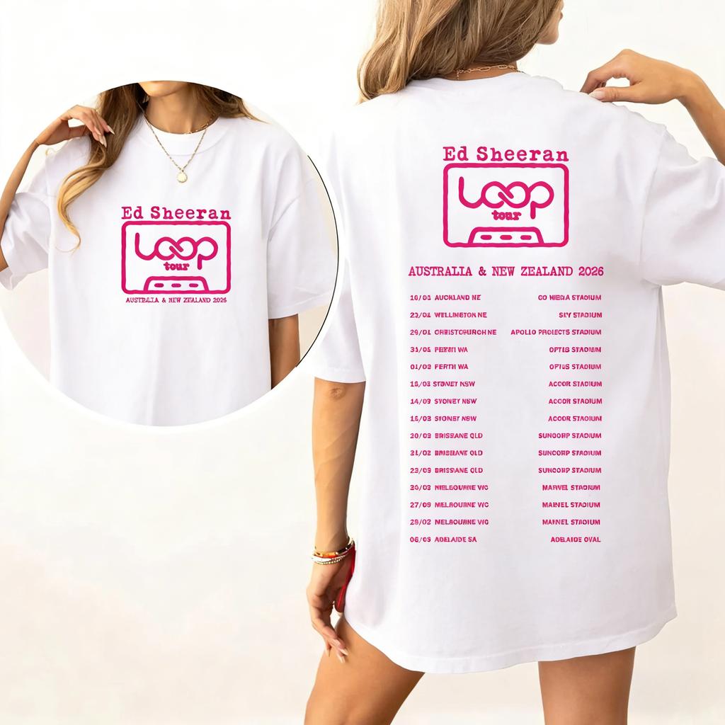 Ed Sheeran 2026 Australian New Zealand Loop Tour Cotton Tshirt Fan Gift Aesthetic Pop Music Print Tshirt Unisex Unisex Tee Tops