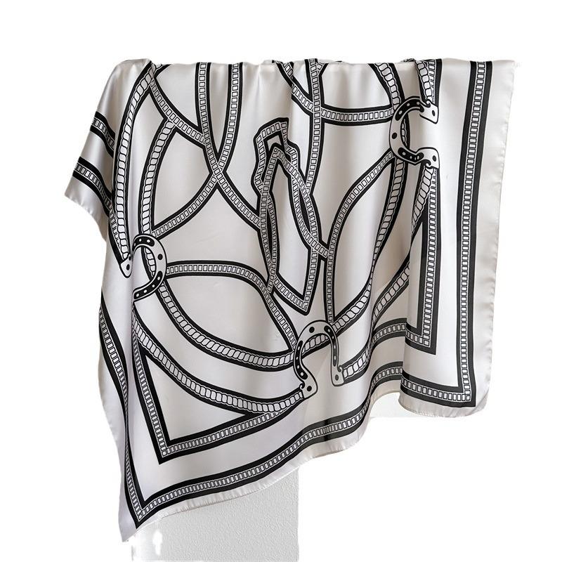 French light luxury chain small square scarf simulation silk printing silk scarf headscarf women's spring and summer scarf temperament scarf scarf new