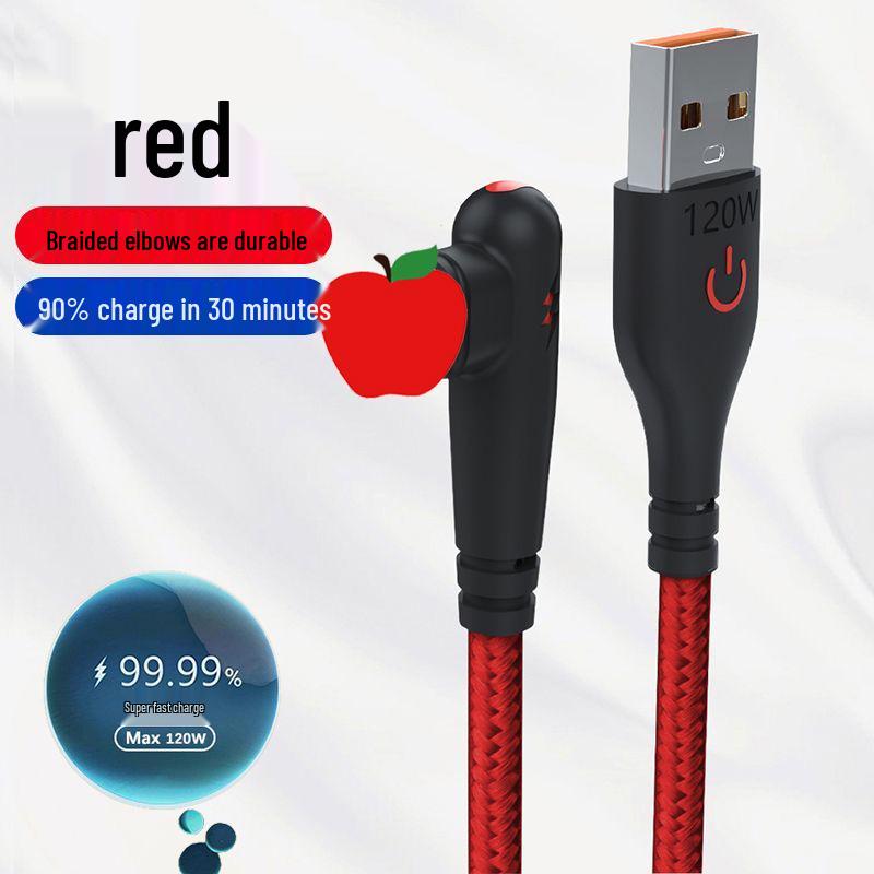 120W Fast Charging Braided Cable for Apple, Huawei, and Type-C Android Devices