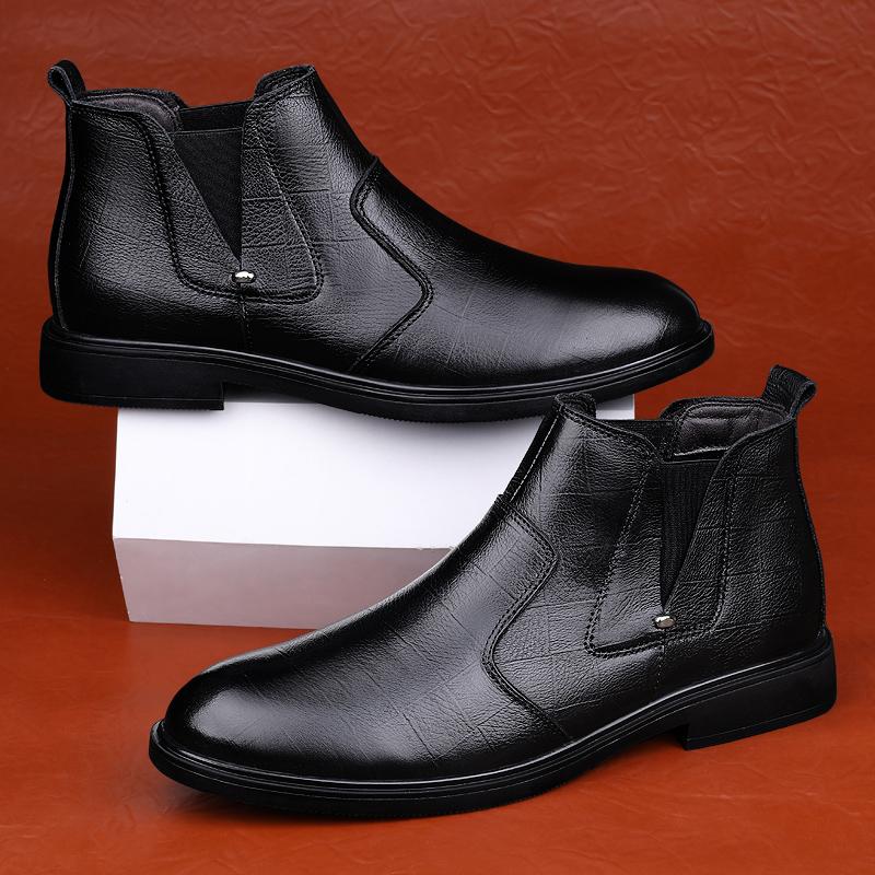 Fashion Classic Brand Men's Genuine Leather Shoes Winter Cotton High Top Shoes Men's Business Short Boots High-quality Soft Soles