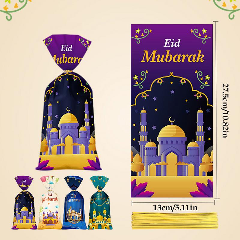 50pcs Eid Mubarak Gift Bags Plastic Candy Cookie Pouch Ramadan Decoration 2024 Islamic Muslim Party Supplies Eid Al-fitr 2024