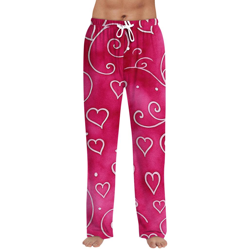 Men's Valentine's Day Printed Drawstring Long Pants Casual Pajamas