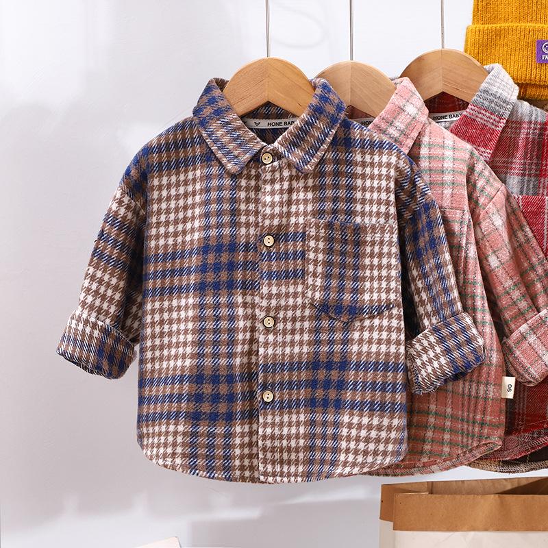 2023 Stylish Children's Plaid Long-Sleeve Shirt for Boys & Girls