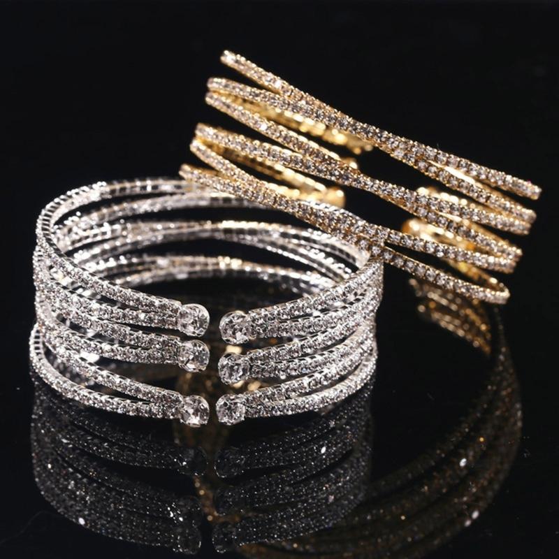 Multilayer Crystal Cuff Bracelet for Women Sparkling Rhinestones Bangle Handmade Jewelry Accessory for Any Outfit
