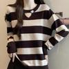 2026 Spring Elegant Striped Knitwear for Women - Plus Size Slimming Sweater Base Layer with Straight Shoulder Design