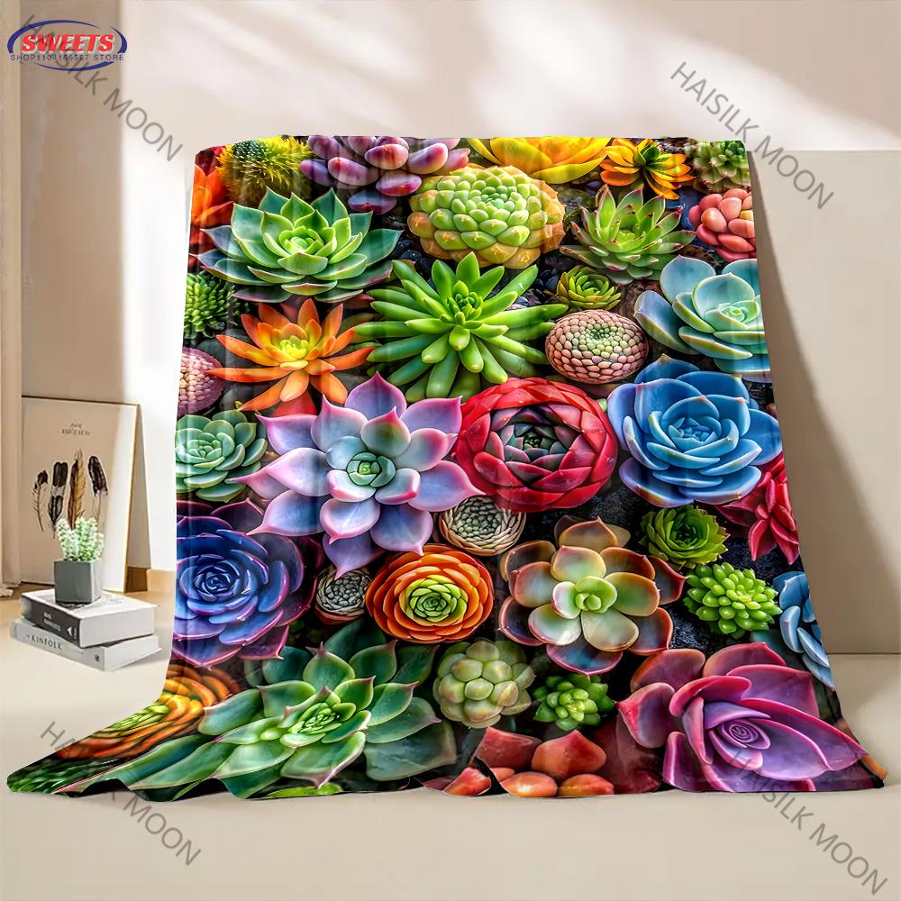 Cute Succulent Printed Blanket, Interesting Gift for Son Daughter Husband Friend, LivingRoom Sofa Chair Nap All Seasons Blanket