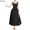 Women Elegant Square Collar Casual Sleeveless A-line Pleated Dress