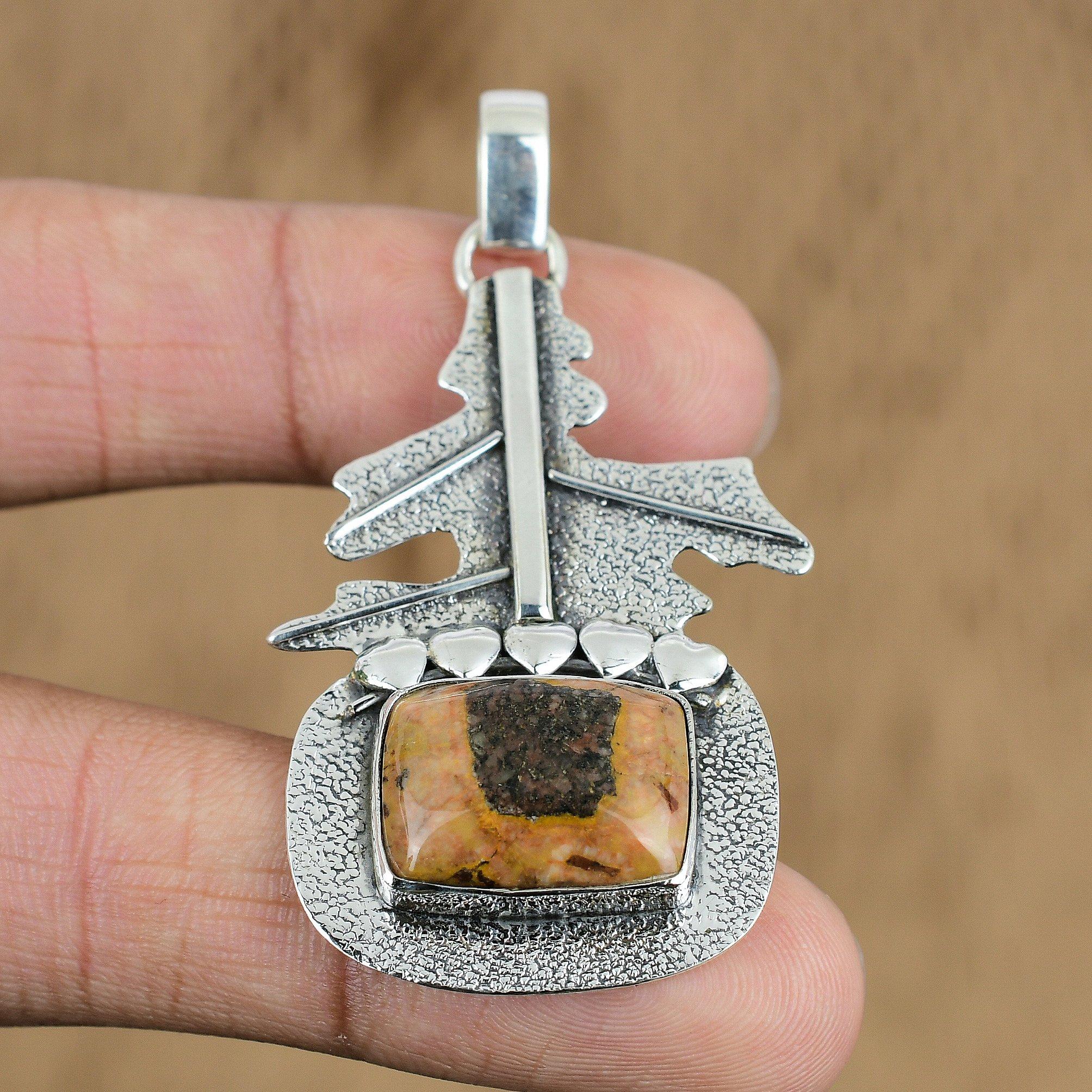 

Natural Bauxite Gemstone Pendant Handmade 925 Sterling Silver Indian Jewelry