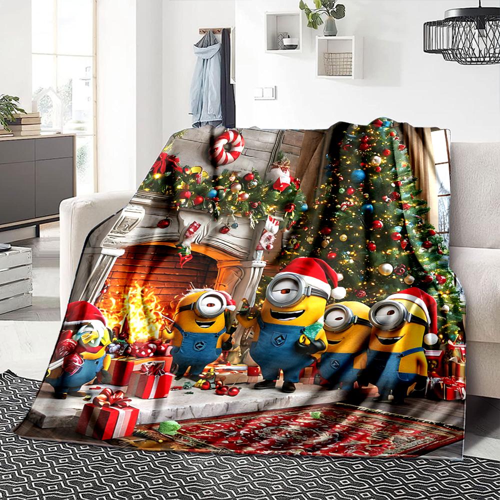 1Pc Christmas Minions Celebration Blanket Soft Throw Blanket For Home Bedroom Bed Sofa Travel Office Solid Christmas Blanket