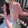 Korean Style Age-Reducing Soft Knit Cardigan - Women's Petite Fluffy Sweater, Solid Color, Round Neck