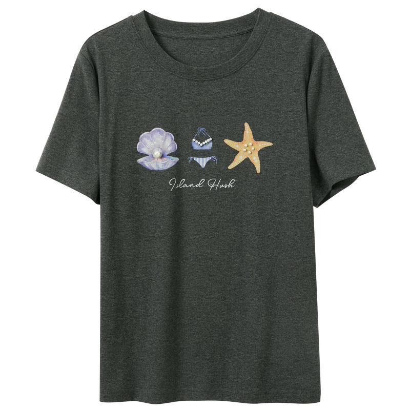 Ocean Print Loose Fit Short Sleeve T-Shirt S